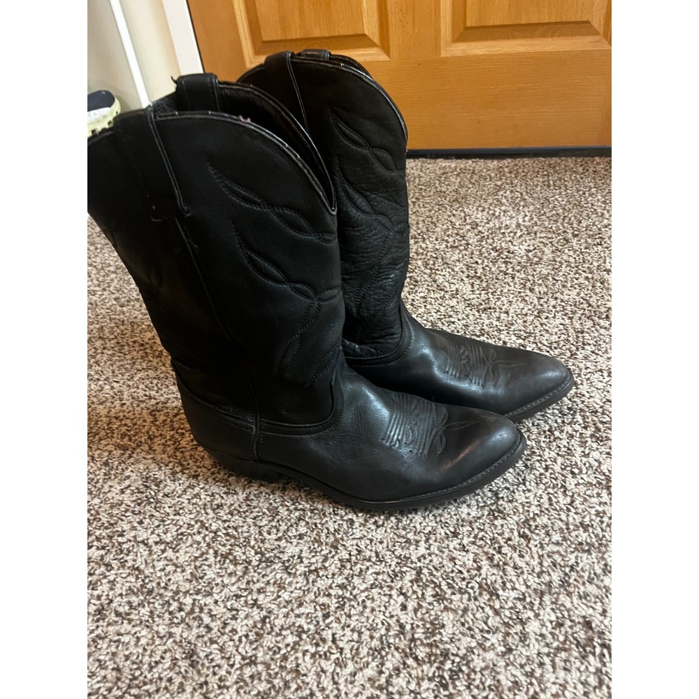 Vintage Mens Black Leather Western Cowboy Boots Pointed Toe Avonite Sole 11 D